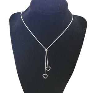 Heart charm bolo tie style lariat silver adjustable necklace, stainless steel